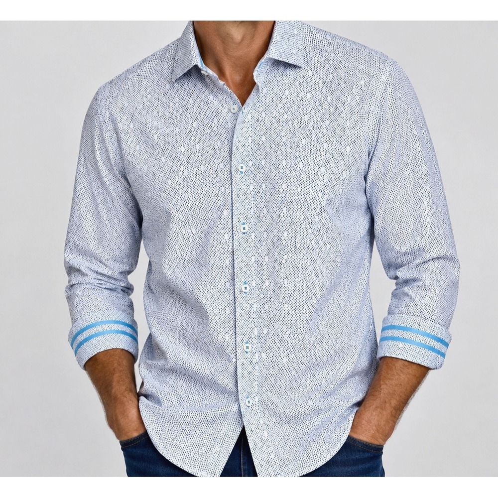 Robert Graham Button Down Shirt Mens M White Geometric Flip Cuffs Tailored Fit